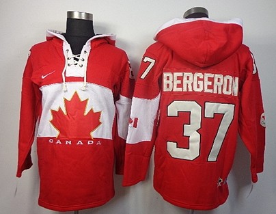 2014 Old Time Hockey Olympics Canada #37 Patrice Bergeron Red Hoodie