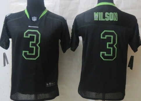 Nike Seattle Seahawks #3 Russell Wilson Lights Out Black Kids Jersey 
