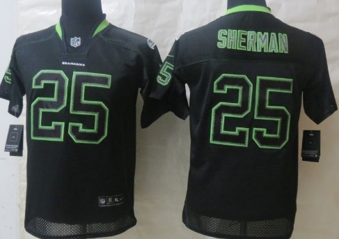 Nike Seattle Seahawks #25 Richard Sherman Lights Out Black Kids Jersey 