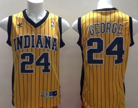 Indiana Pacers #24 Paul George Yellow With Pinstripe Swingman Throwback Jersey 