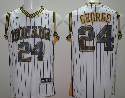 Indiana Pacers #24 Paul George Revolution 30 Swingman White With Pinstripe Jersey 