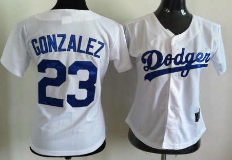 Los Angeles Dodgers #23 Adrian Gonzalez White Womens Jersey 