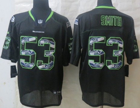 Nike Seattle Seahawks #53 Malcolm Smith Lights Out Black Ornamented Elite Jersey 
