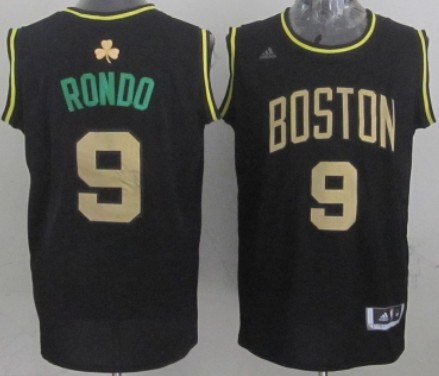 Boston Celtics #9 Rajon Rondo All Black With Gold Jersey 