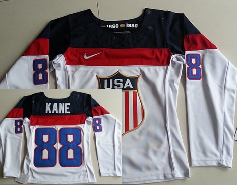 2014 Olympics USA #88 Patrick Kane White Womens Jersey 
