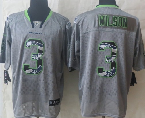Nike Seattle Seahawks #3 Russell Wilson Lights Out Gray Ornamented Elite Jersey 