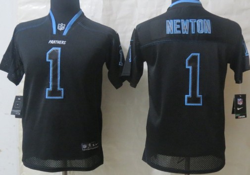 Nike Carolina Panthers #1 Cam Newton Lights Out Black Kids Jersey 
