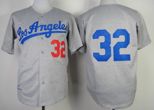 Los Angeles Dodgers #32 Sandy Koufax 1963 Gray Wool Throwback Jersey 