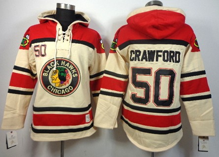 Old Time Hockey Chicago Blackhawks #50 Corey Crawford Cream Hoodie