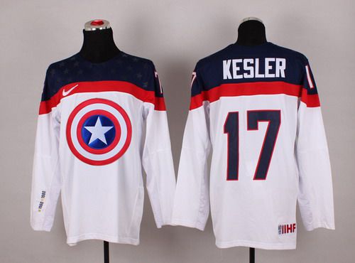 2015 Men's Team USA #17 Ryan Kesler Captain America Fashion White Jersey