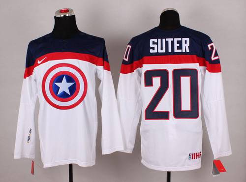 2015 Men's Team USA #20 Ryan Suter Captain America Fashion White Jersey