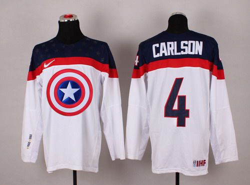 2015 Men's Team USA #4 John Carlson Captain America Fashion White Jersey
