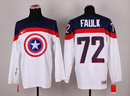 2015 Men's Team USA #72 Justin Faulk Captain America Fashion White Jersey