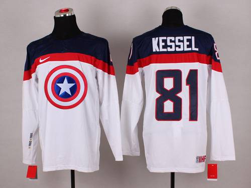2015 Men's Team USA #81 Phil Kessel Captain America Fashion White Jersey