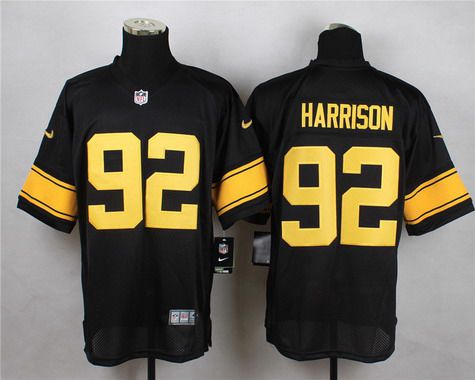 Men's Pittsburgh Steelers #92 James Harrison Black With Yellow Nike NFL Elite Jersey