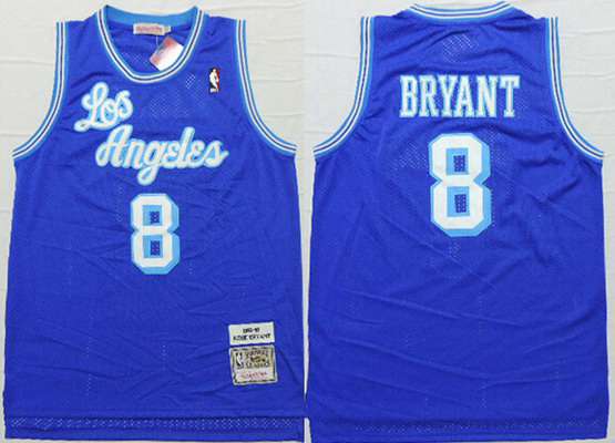Men's Los Angeles Lakers #8 Kobe Bryant 1996-97 Blue Hardwood Classics Soul Swingman Throwback Jersey