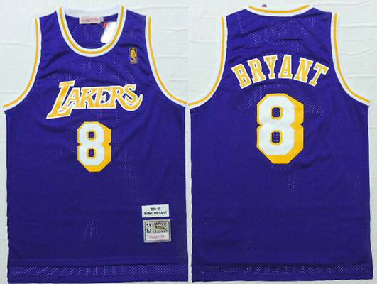 Men's Los Angeles Lakers #8 Kobe Bryant 1996-97 Purple Hardwood Classics Soul Swingman Throwback Jersey