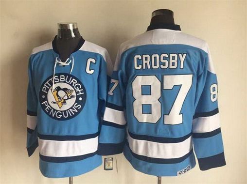 Men's Pittsburgh Penguins #87 Sidney Crosby 1960 Light Blue CCM Vintage Throwback Hockey Jersey