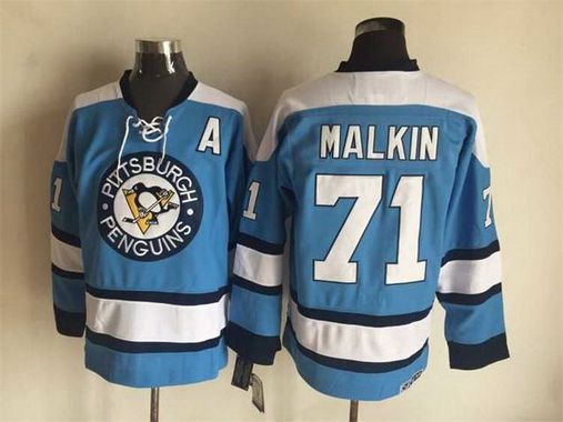 Men's Pittsburgh Penguins #71 Evgeni Malkin 1960 Light Blue CCM Vintage Throwback Hockey Jersey