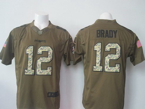 Men's New England Patriots #12 Tom Brady Green Salute To Service 2015 NFL Nike Limited Jersey