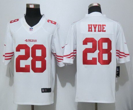 Men's San Francisco 49ers #28 Carlos Hyde White Road NFL Nike Limited Jersey