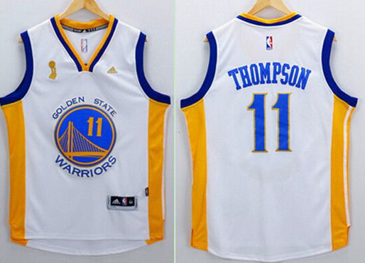Men's Golden State Warriors #11 Klay Thompson White 2015 Championship Patch Jersey