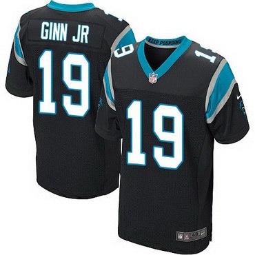 Men's Carolina Panthers #19 Ted Ginn Jr Black Team Color NFL Nike Elite Jersey