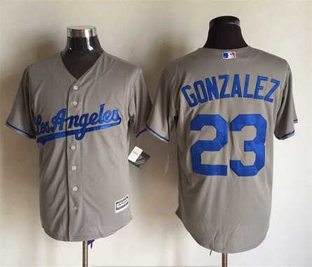 Men's Los Angeles Dodgers #23 Adrian Gonzalez Away Gray 2015 MLB Cool Base Jersey
