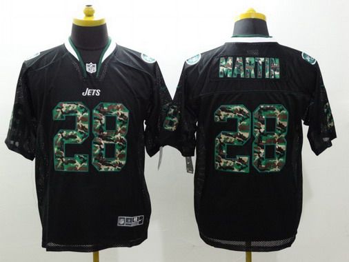 Men's New York Jets #28 Curtis Martin Black With Camo Fashion NFL Nike Elite Jersey