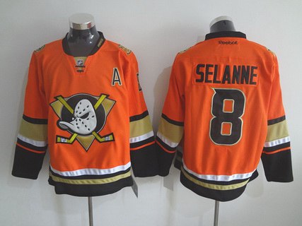 Men's Mighty Ducks Of Anaheim #8 Teemu Reebok 2015 Orange Alternate Premier Jersey
