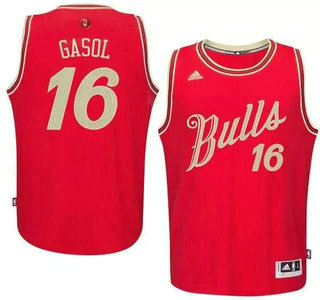 Men's Chicago Bulls #16 Pau Gasol Revolution 30 Swingman 2015 Christmas Day Red Jersey