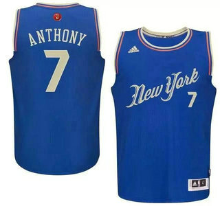 Men's New York Knicks #7 Carmelo Anthony Revolution 30 Swingman 2015 Christmas Day Blue Jersey