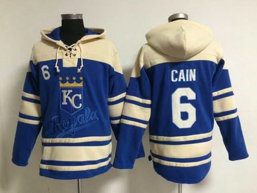 Men's Kansas City Royals #6 Lorenzo Cain Alternate Blue MLB Hoodie