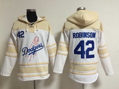 Men's Los Angeles Dodgers #42 Jackie Robinson Home White Hoodie