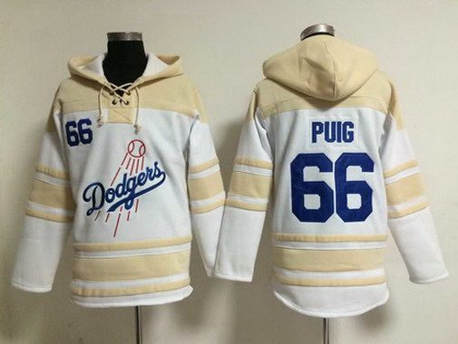 Men's Los Angeles Dodgers #66 Yasiel Puig Home White Hoodie