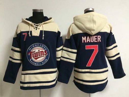 Men's Minnesota Twins #7 Joe Mauer Alternate Navy Blue MLB Hoodie