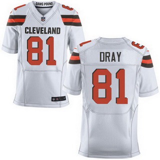 Men's Cleveland Browns #81 Jim Dray White Road 2015 NFL Nike Elite Jersey