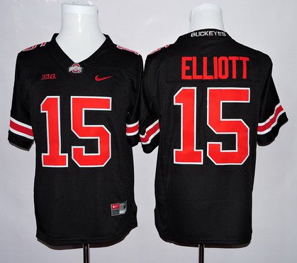 Men's Ohio State Buckeyes #15 Ezekiel Elliott Black With Red College Football Nike Limited Jersey