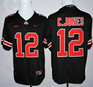 Ohio State Buckeyes #12 Cardale Jones Black With Red College Football Nike Limited Jersey