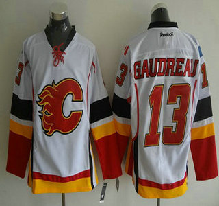 Calgary Flames #13 Johnny Gaudreau Reebok White Away Premier Hockey Jersey