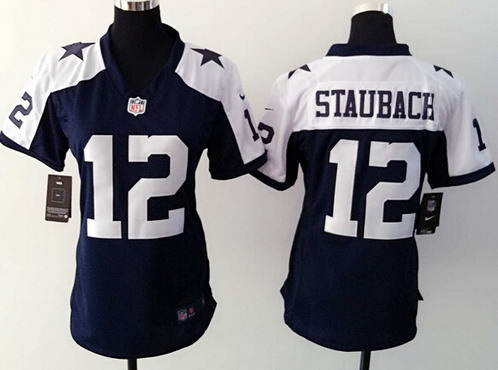 Women's Dallas Cowboys #12 Roger Staubach Navy Blue Thanksgiving Retired Player NFL Nike Game Jersey