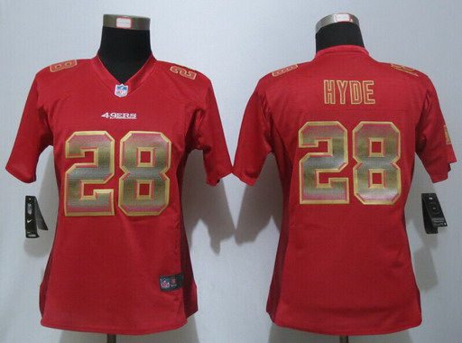 Women's San Francisco 49ers #28 Carlos Hyde Red Strobe 2015 NFL Nike Fashion Jersey