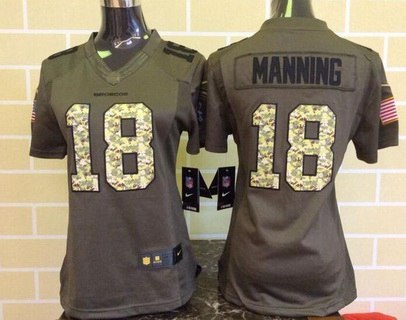 Women's Denver Broncos #18 Peyton Manning Green Salute To Service 2015 NFL Nike Limited Jersey