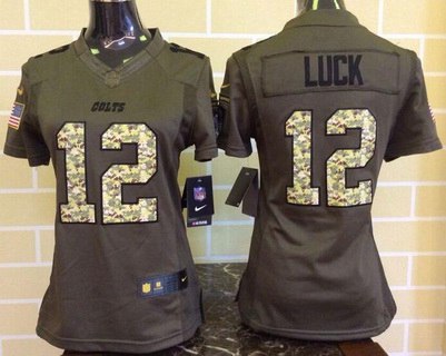 Women's Indianapolis Colts #12 Andrew Luck Green Salute To Service 2015 NFL Nike Limited Jersey