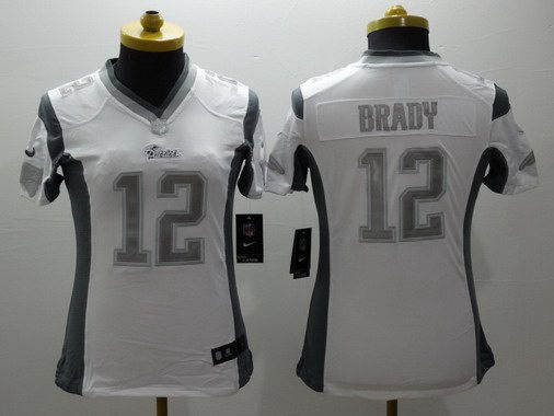 Women's New England Patriots #12 Tom Brady Platinum White Platinum NFL Nike Limited Jersey