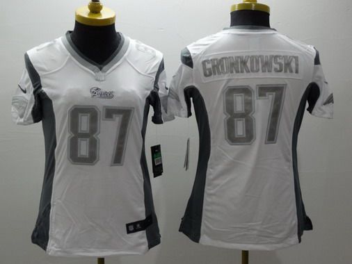 Women's New England Patriots #87 Rob Gronkowski White Platinum NFL Nike Limited Jersey