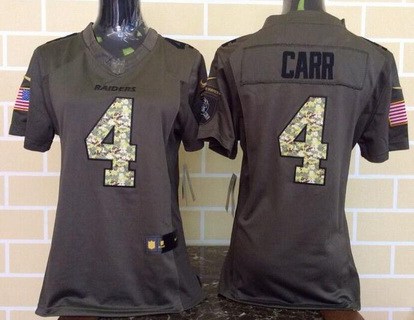 Women's Oakland Raiders #4 Derek Carr Green Salute To Service 2015 NFL Nike Limited Jersey