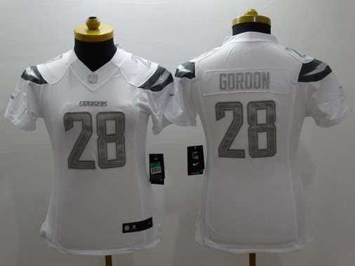 Women's San Diego Chargers #28 Melvin Gordon White Platinum NFL Nike Limited Jersey