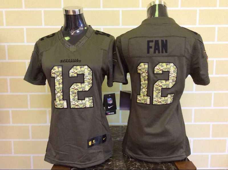 Women's Seattle Seahawks #12 Fan Green Salute To Service 2015 NFL Nike Limited Jersey