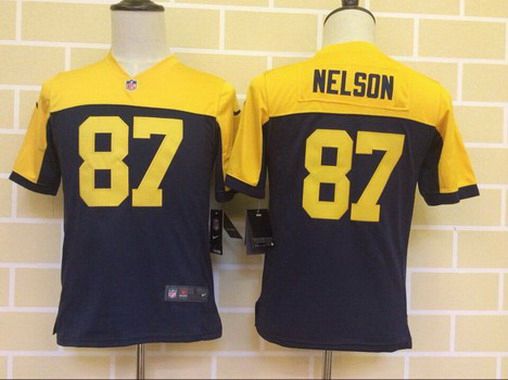 Youth Green Bay Packers #87 Jordy Nelson Navy Blue Gold Alternate NFL Nike Game Jersey